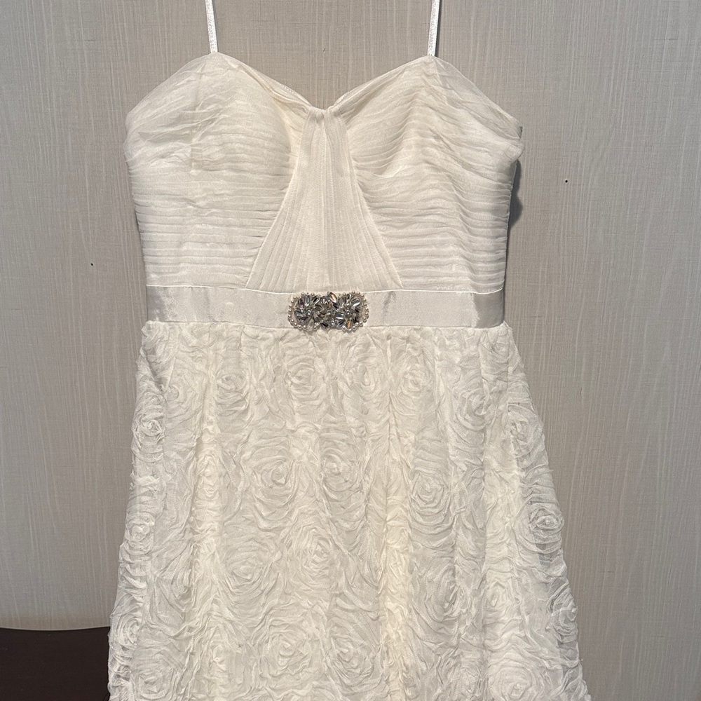Ivory Rosette A-Line Dress with Beaded Waist Accent